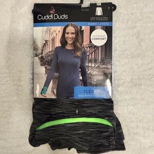 Warm & Cozy  Cuddl Duds  Top  with Neon Green Trim XL